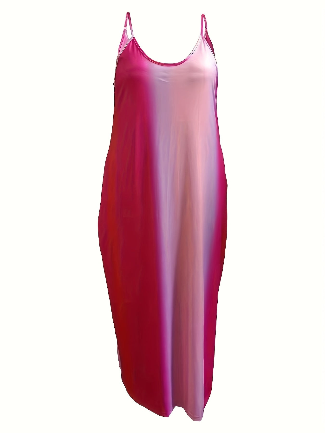 Vestido largo holgado con escote en V y efecto tie-dye, talla grande, elegante, ligeramente elástico, para mujer.