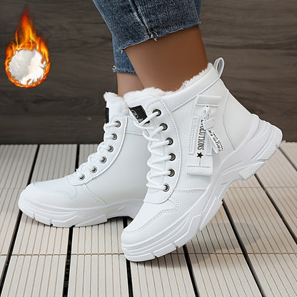 Women's Side Zipper Winter Thermal Snow Boots With Fleece Lining, Height Increased Thick-soled Platform Comfortable Lace-up Mid-tube Boots