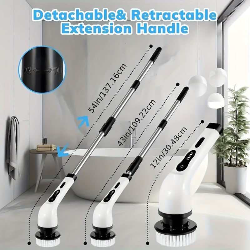 Cordless Electric Spin Scrubber Set with 3/9 Brush Heads - Rechargeable, Adjustable Long Handle for Bathroom, Kitchen, Tile & Car Cleaning