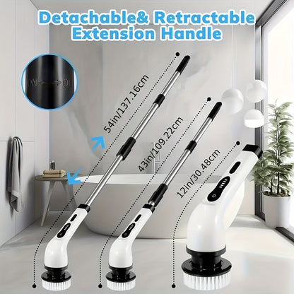 Cordless Electric Spin Scrubber Set with 3/9 Brush Heads - Rechargeable, Adjustable Long Handle for Bathroom, Kitchen, Tile & Car Cleaning
