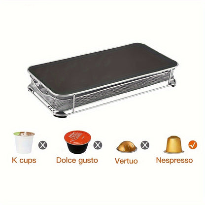 1pc, Iron Coffee Capsule Storage Box, 40-Capsule Capacity, European Style, Nespresso Compatible, Kitchen and Coffee Machine Accessory Drawer, Home and Restaurant Use