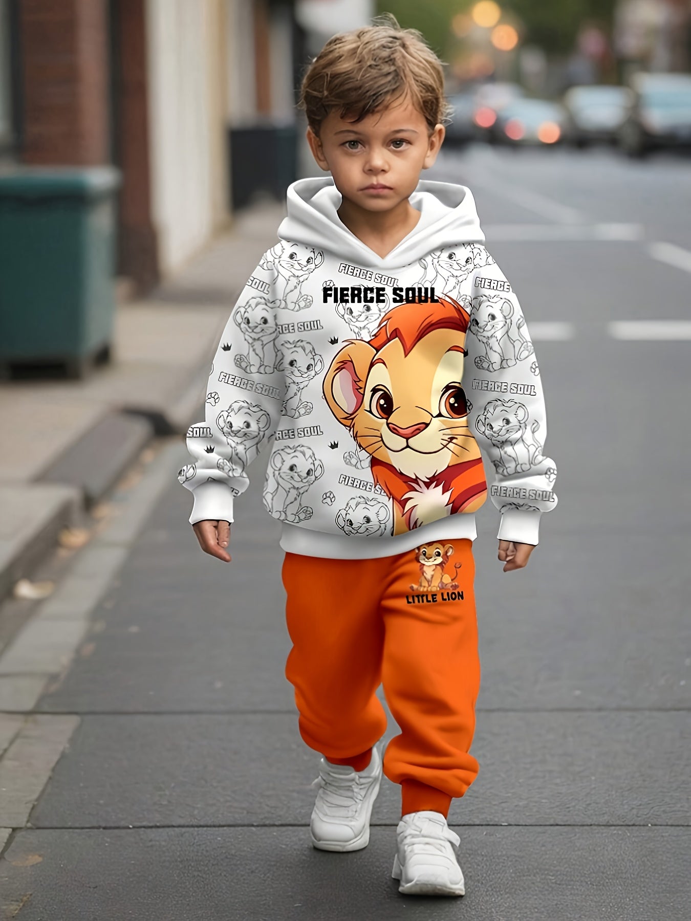 Popular Autumn And Winter Set for Boys Featuring a Hoodie And Sweatpants with a Lion Print, Designed for Targeted Development, for Outdoor