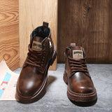 Botas vintage con cordones y cremallera lateral para hombre, resistentes al desgaste y antideslizantes para todas las estaciones.