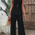 Women's Summer Irregular Hem Buttonless Sleeveless Shirt and Loose Straight Pants Set