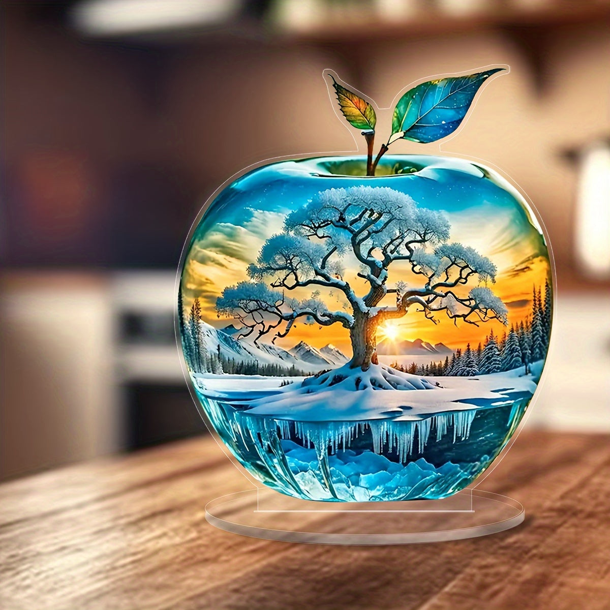 Sunset Tree of Life Acrylic Desk Ornament - Create a Serene Atmosphere, Perfect for Home &amp; Garden Decor, Bedroom, Living Room, Kitchen - Includes Stand