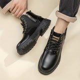 Botas vintage con cordones y cremallera lateral para hombre, resistentes al desgaste y antideslizantes para todas las estaciones.