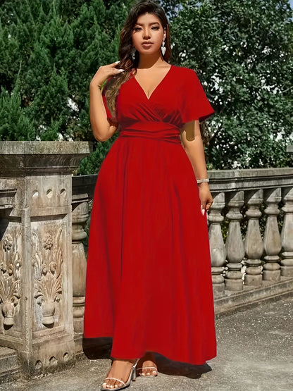 Elegant V-Neck Dress in Solid Color, Polyester, Machine Washable - All Seasons, Middle East Special Project Style, ALL/Global/All