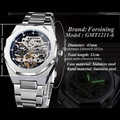 Reloj mecánico automático para hombre: esqueleto de diamantes de imitación 3D, acero inoxidable, estilo deportivo y profesional, regalo perfecto.