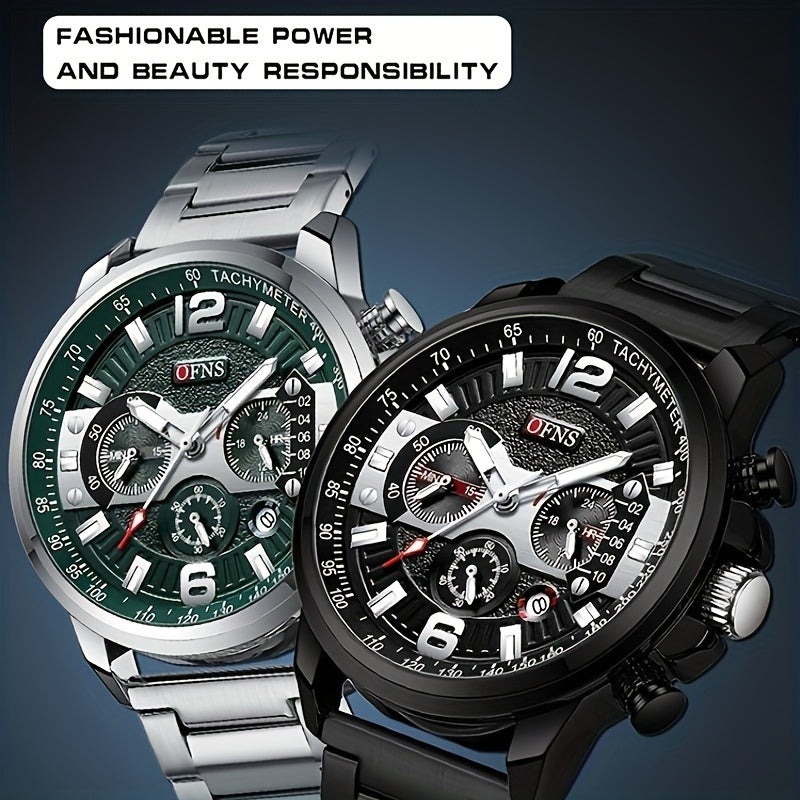 Reloj de moda popular OFNS para hombre, cronógrafo, resistente al agua hasta 50 metros, con calendario y luz nocturna, regalo para las fiestas.
