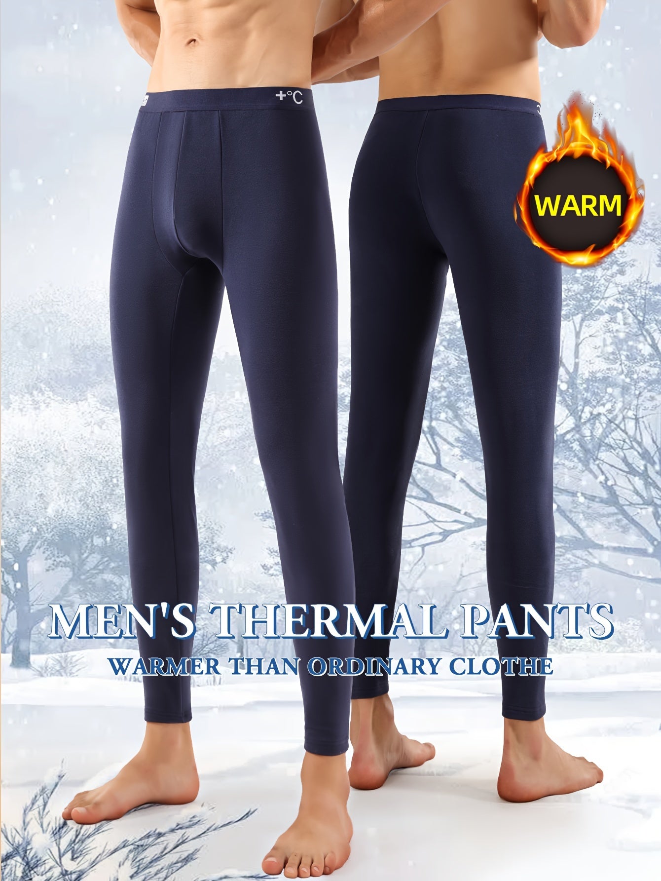 Men's Winter Fleece-Lined Thermal Pants - Slim Fit, Stretchy & Warm Base Layer for Autumn/Winter