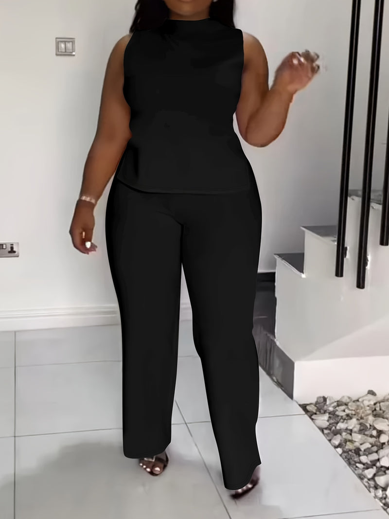 QF2364 Solid Color Summer Sleeveless Casual Suit