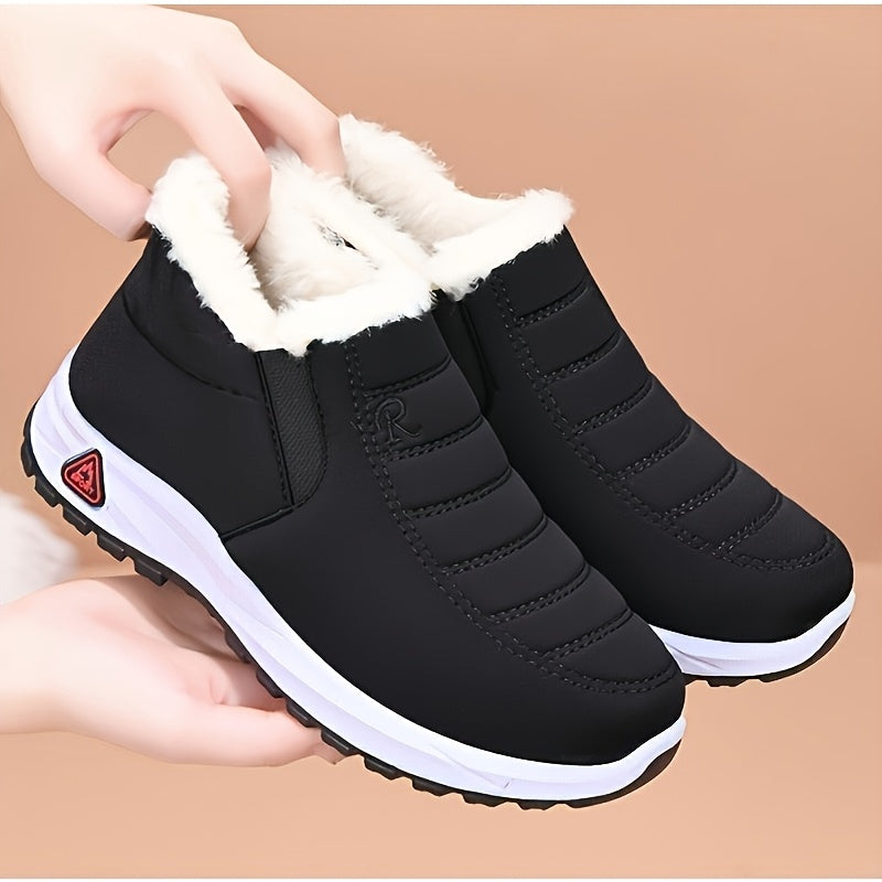Women's Winter Snow Boots - Thick Warm Slip-On Shoes for Elderly, Solid Color Fabric Upper and Lining, TPR Sole, Autumn Winter, Thick, Elderly, Snow Boots, Slip-on, Solid Color, Fabric Upper, TPR Sole
