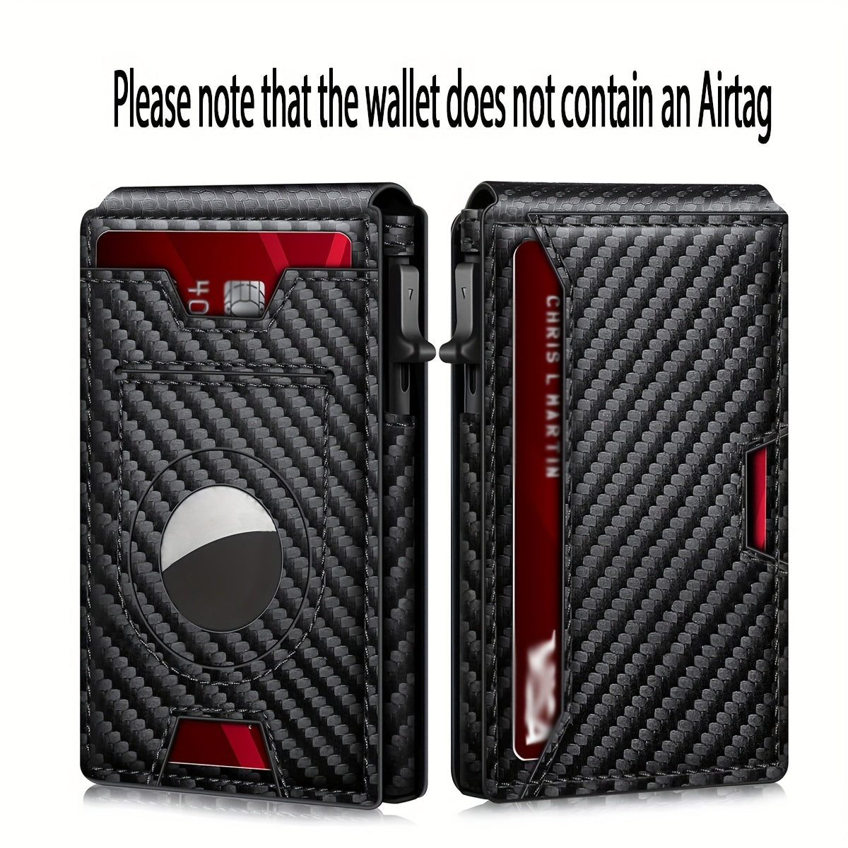 Men's Sleek Magnetic Closure Wallet with AirTag Holder - RFID Blocking, PU Leather, Black