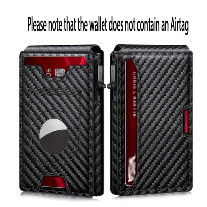 Men's Sleek Magnetic Closure Wallet with AirTag Holder - RFID Blocking, PU Leather, Black