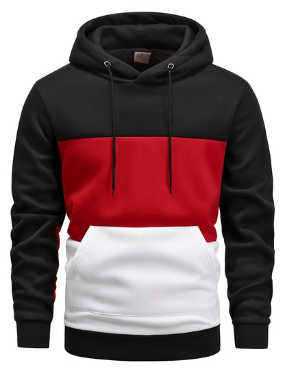 Color Block Hoodie, Cool Hoodies For Men, Men's Casual Graphic Design Pullover Hooded Sweatshirt With Kangaroo Pocket Streetwear For Winter Fall, As Gifts