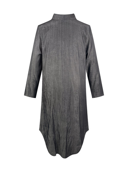 Plus Size Women'S Casual Button-Up Shirt Dress with Solid Color, Woven Polyester, Non-Stretch, All-Season Long Sleeve Dress with Flip Collar
