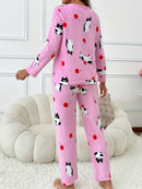 [Home Relaxation] Cozy & Warm Women's Fleece Pajama Set in Green with White Cartoon Rabbit Pattern - Soft Polyester, Anti-Static, Machine Washable - Elegant Home Loungewear with Round Neck Top & Pants for Fall/Winter, Plus Si