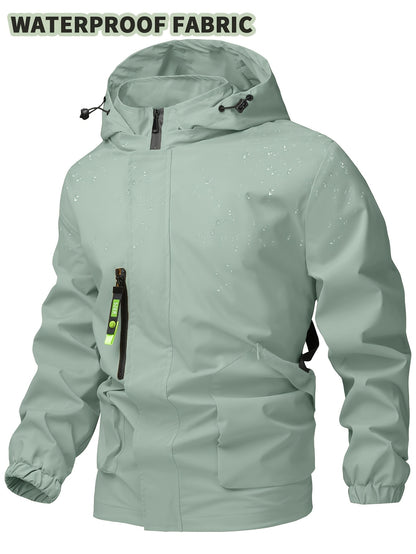 Chaqueta cortavientos de color liso con capucha para hombre, abrigo impermeable informal, ropa de exterior para primavera y otoño.