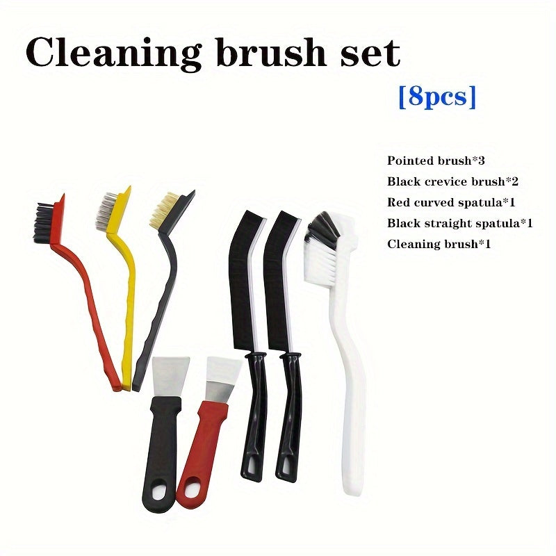 8pcs Multi-Function Cleaning Brush Set - Durable Stainless Steel & Plastic Tools for Kitchen, Bathroom, and Outdoor Use - Includes Stove, Range Hood, Refrigerator Gap, Cup, and Lobster Brushes