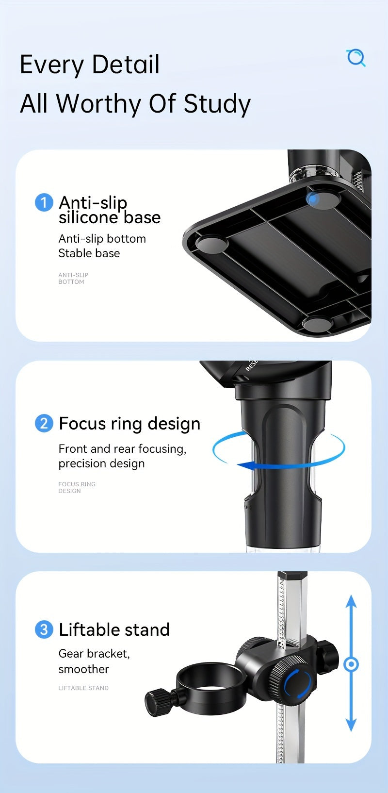 High-Definition 10.92cm Digital Microscope with 50-1000X Magnification, 8 LED Lights for Clear Image Capture - Ideal for Education, Research, Coin Appraisal & Soldering