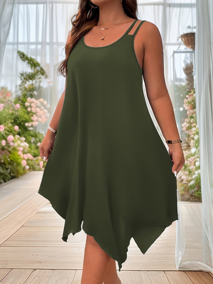 Plus Size Solid Irregular Hem Cami Dress, Casual Sleeveless Dress For Spring & Summer, Women's Plus Size Clothing