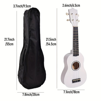 53.34 cm Beginner's Ukulele Set, White 4-String Early Education Guitar, Includes Case, Tuner, Strap, Nylon Strings, Picks, Laminated Back & Neck, Traditional String Instrument