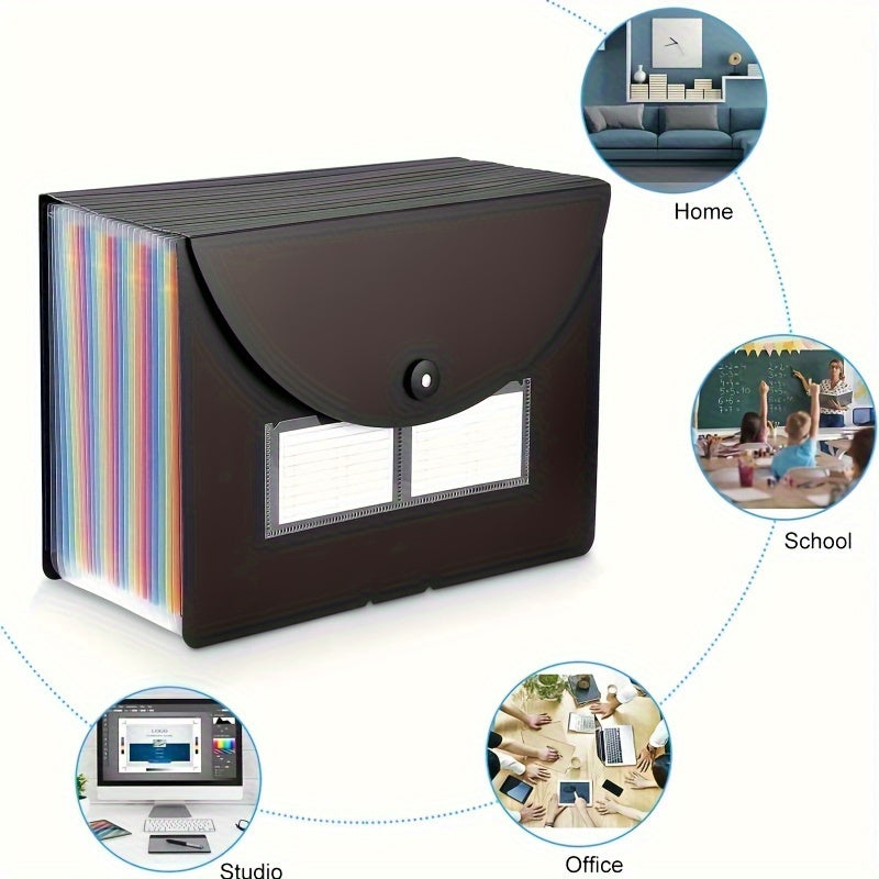 Organizador de archivos expandible de 24 bolsillos, archivador vertical portátil de plástico, estilo moderno, negro, organizador de facturas, documentos y recibos de papel para tamaño A4/Carta, suministros de arte
