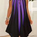 Plus Size Ombre Print Cami Dress, Vacation Style Asymmetrical Hem Sleeveless Crew Neck Dual Strap Dress For Spring & Summer, Women's Plus Size Clothing