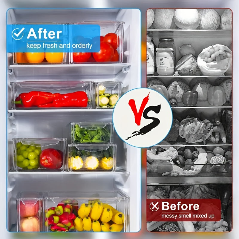 Stackable Refrigerator Organizer Bins with Lids - BPA-Free Leakproof Clear PP Storage Containers - Airtight Meal Prep System - Reusable, Stackable Kitchen Organizing Boxes for Fruits, Vegetables, Meats, Grains - Essential for