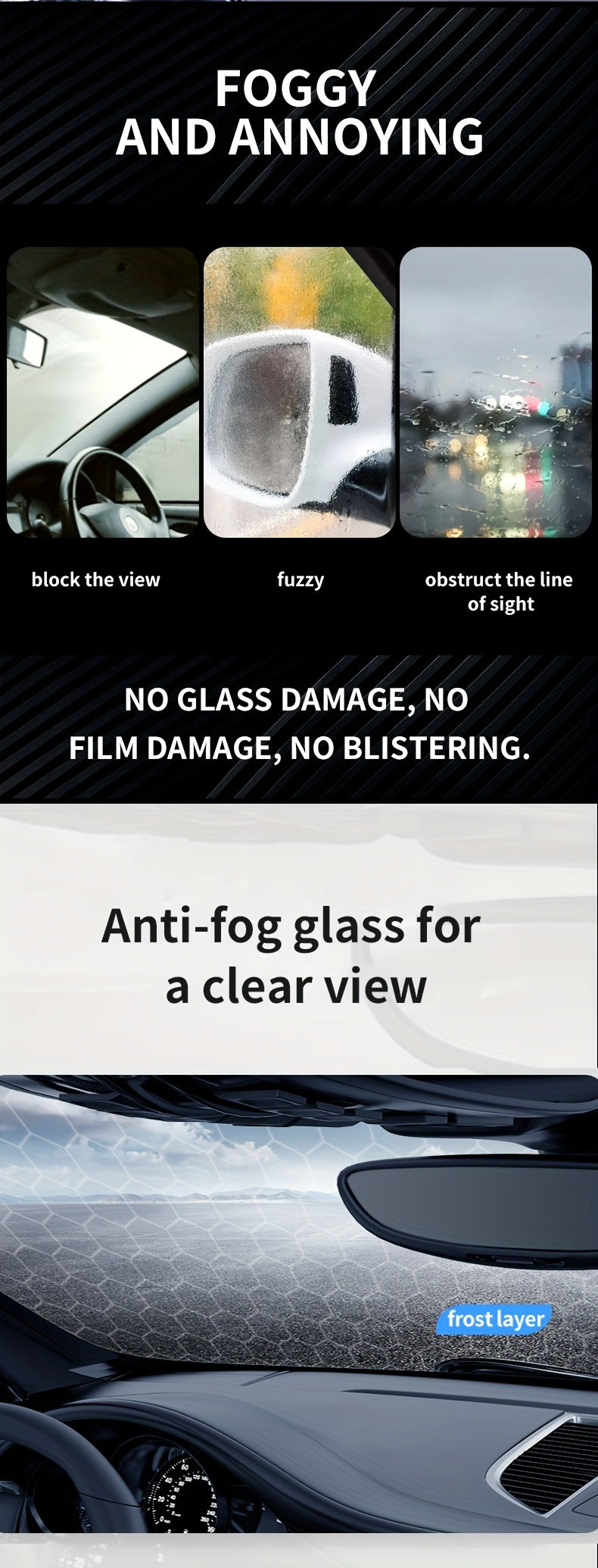 LRBBK 120ml Anti-Fog Wiper for Car Windshields, Universal Model, Nano Film Technology, Easy Sponge Application, Effective Glass Anti-Fog Solution