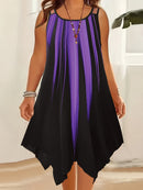 Plus Size Ombre Print Cami Dress, Vacation Style Asymmetrical Hem Sleeveless Crew Neck Dual Strap Dress For Spring & Summer, Women's Plus Size Clothing