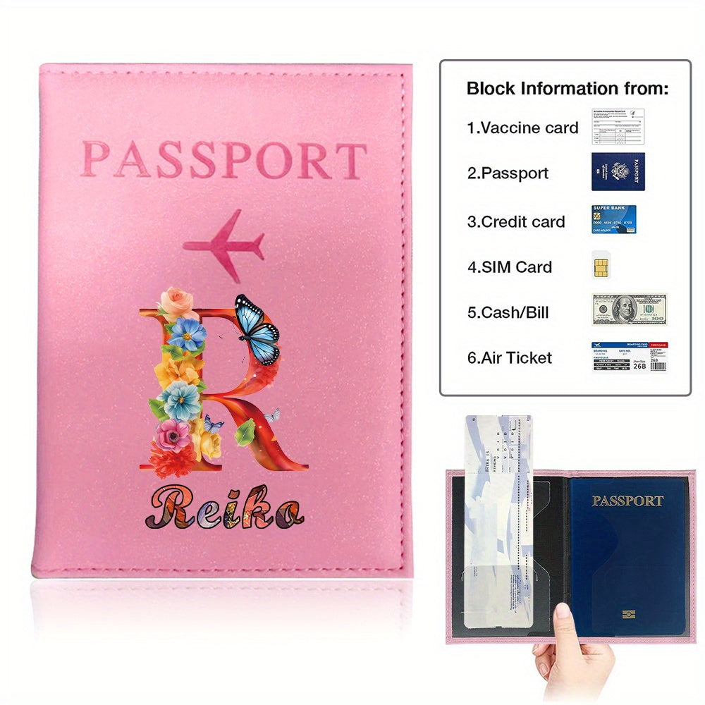 Customized Name Initial Pu Leather Passport Holder Cover Personalized Custom Ultra Slim Wallet Organizer Passport Protector Covers Personal Tailor Waterproof Card Case Storage Cases for Men Women Travel Accessories