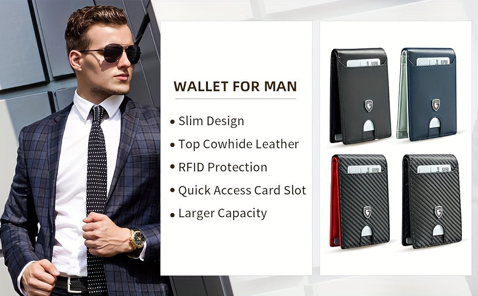 1pc Men's Ultra-thin Wallet, Simple Microfiber Rfid Blocking Double Folding Credit Card Holder