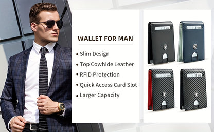 1pc Men's Ultra-thin Wallet, Simple Microfiber Rfid Blocking Double Folding Credit Card Holder