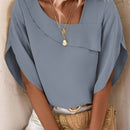 Solid Color Asymmetrical Neckline Straight Hem Blouse with Ruffle Sleeves