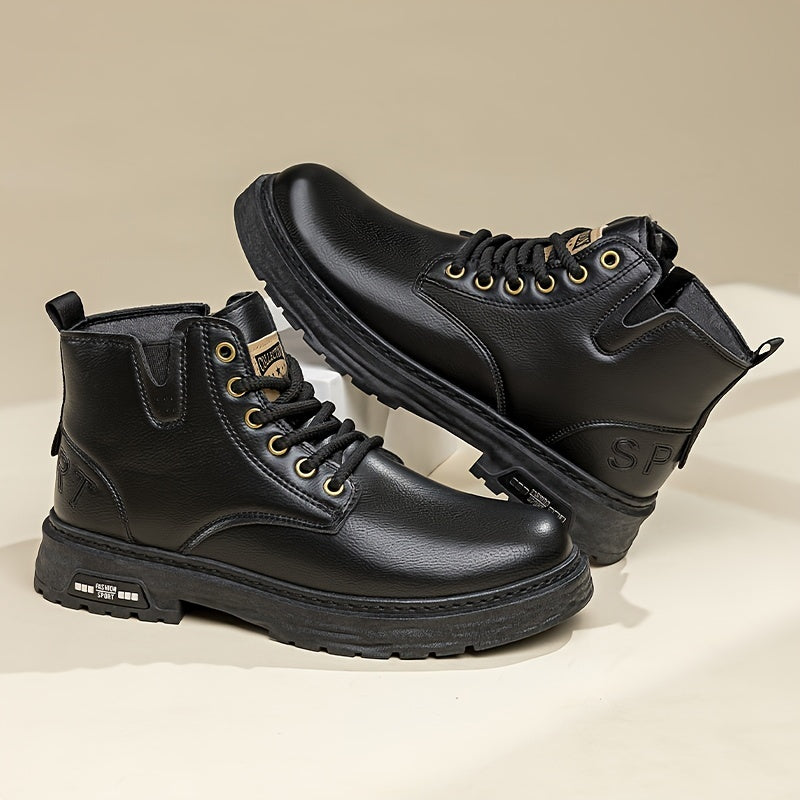 Botas vintage con cordones y cremallera lateral para hombre, resistentes al desgaste y antideslizantes para todas las estaciones.