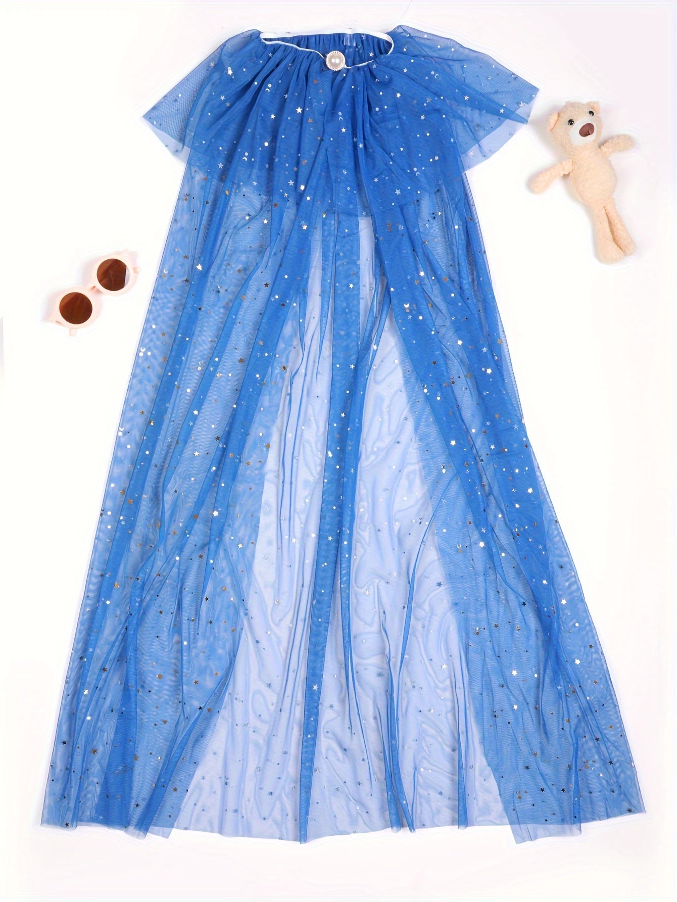 Capa brillante para niños con estampado de estrellas: chal de poliéster con botones, estampado floral, corte holgado, ideal para niños a partir de 3 años. Tejido de punto: 95 % poliéster, 5 % elastano.