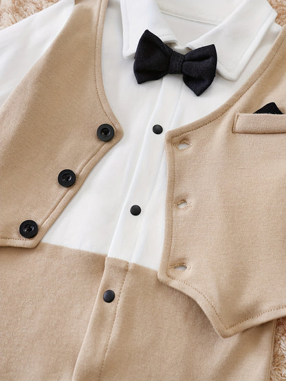 Body de algodón para caballero con decoración de pajarita para bebé, mono cómodo de manga larga, ropa para bebé niño para interior y exterior.