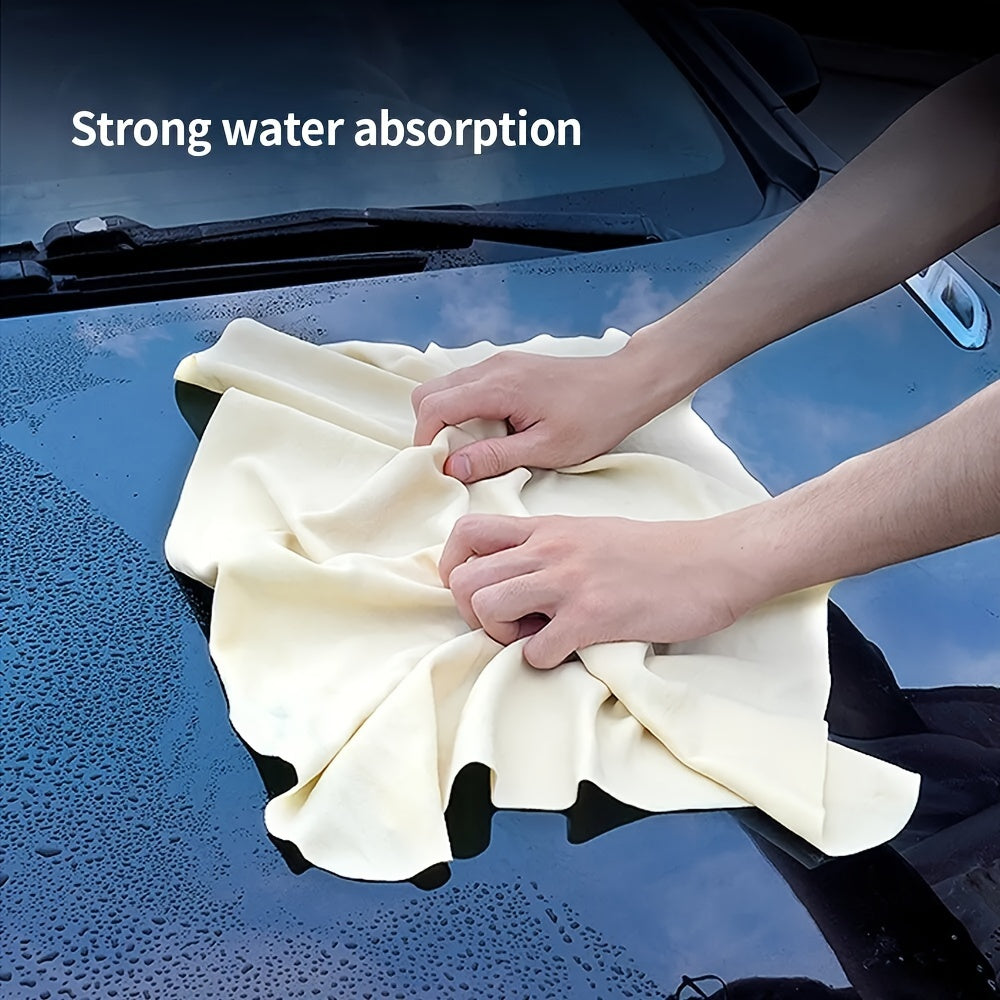 Chamois Leather Car Cleaning Towel - Natural Genuine Leather Water Absorbent Cloth for Auto Care, Streak-Free &amp; Lint-Free, 1pc