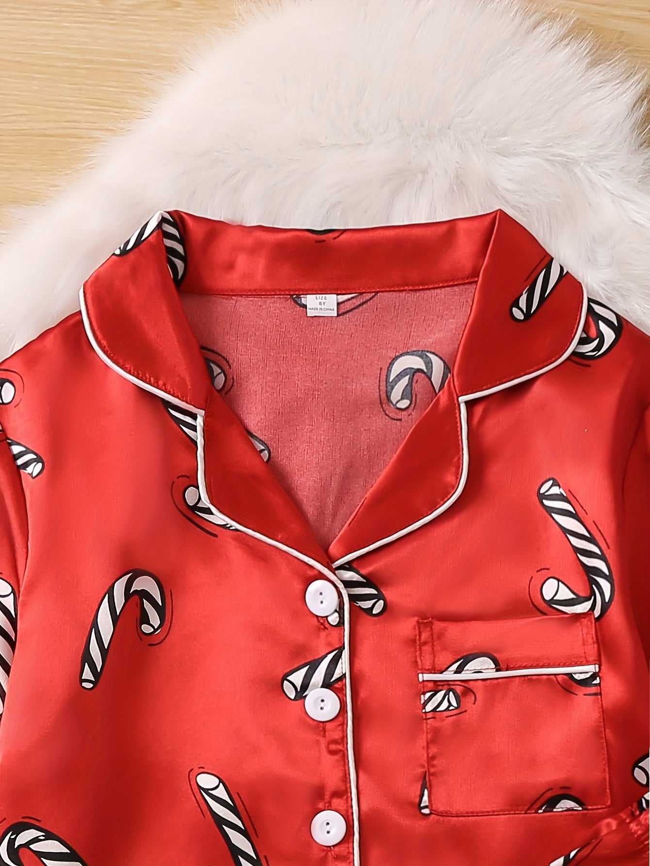 2pcs Set Spring New Year Welcome New Year Flame-retardant Fabric New Year Style Girls Flame-retardant Cardigan with Red Print Casual Long Sleeve Long Pants Pajama Set