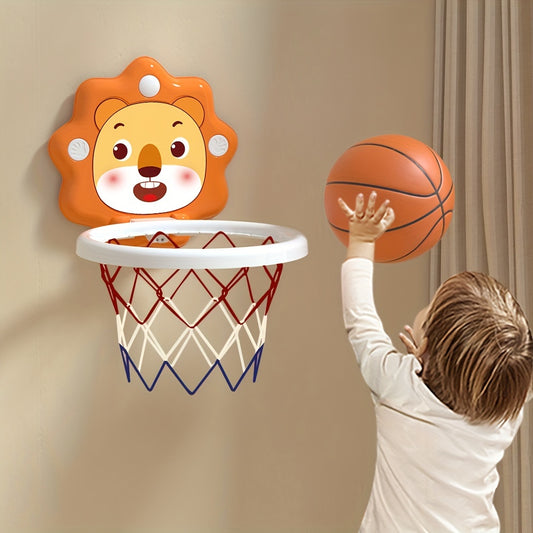 Juego de aro de baloncesto para niños MAYAPHILOS - Juguete deportivo de pared con diseño de animales de dibujos animados, minipelotas y bomba - Juego de interior y exterior para niños y niñas - Actividad educativa para niños a partir de 3 años