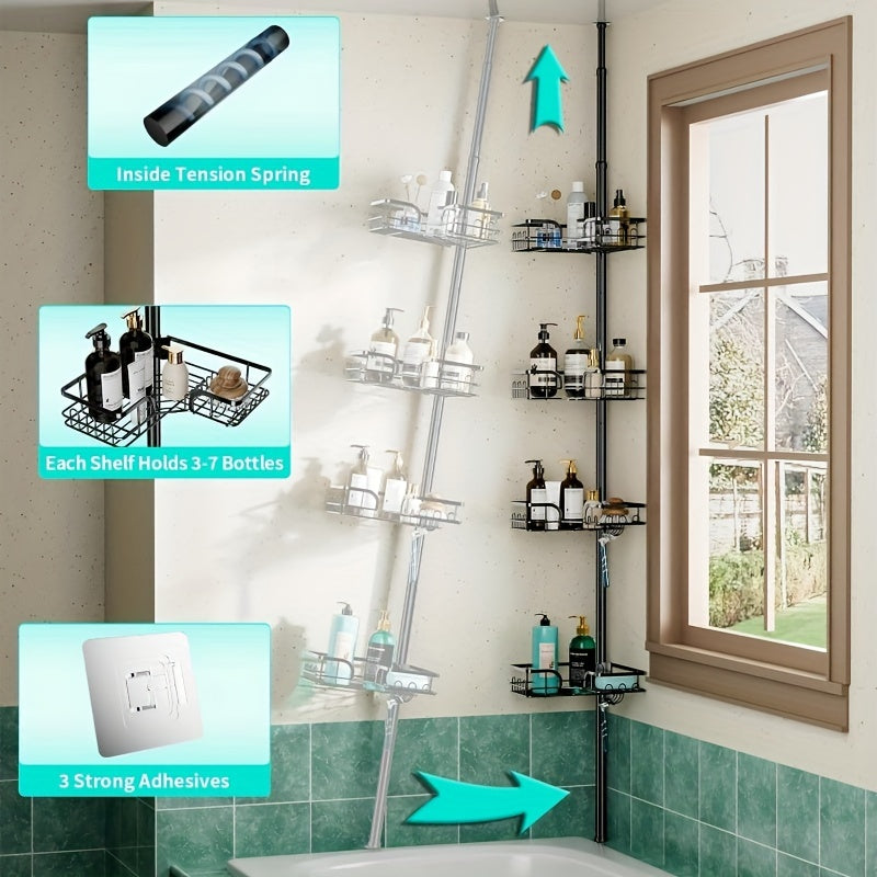 Adjustable Stainless Steel Corner Shower Caddy with Soap Holder - Rustproof & Waterproof, Fits 67.82cm to 275.08cm Spaces