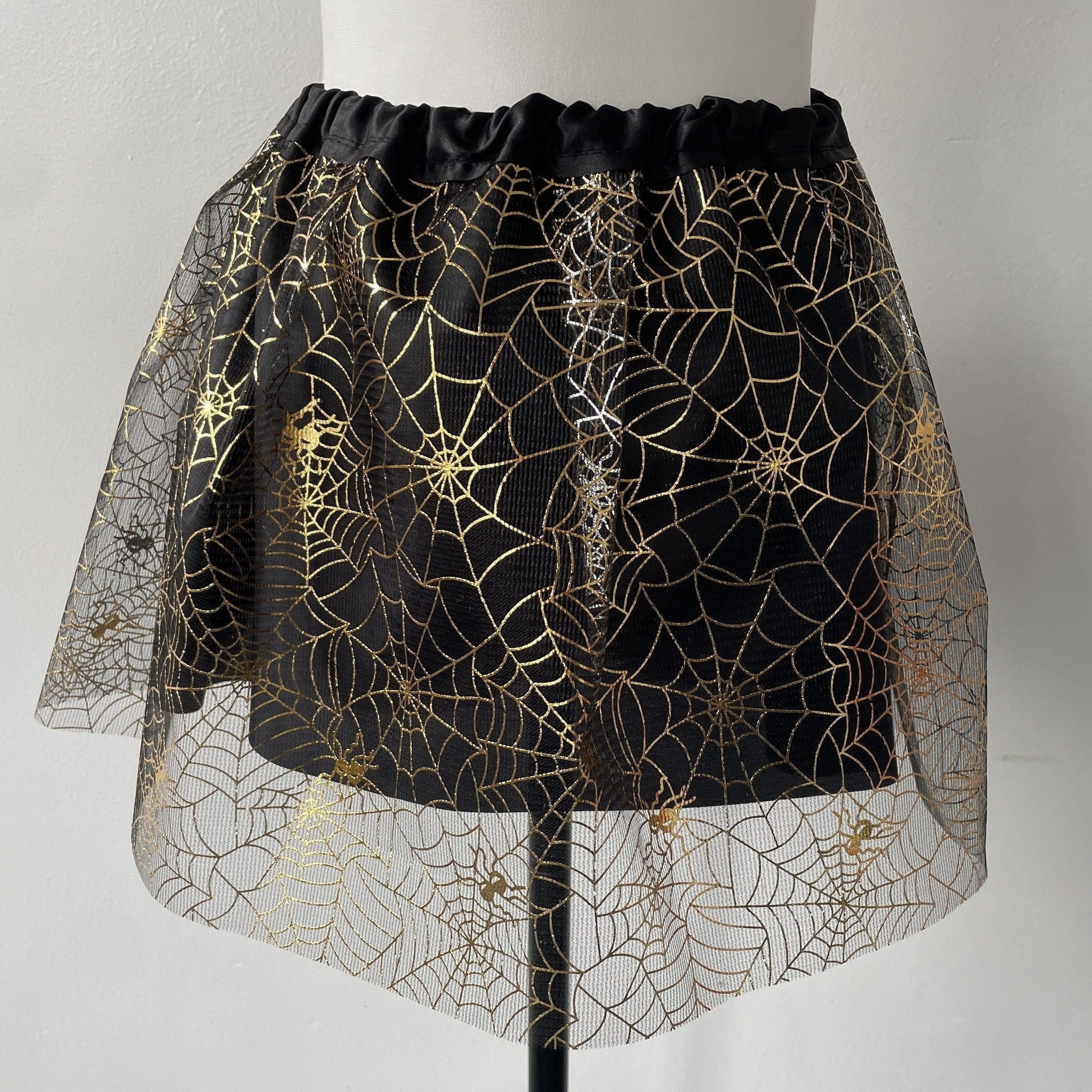 Artículos para disfraces de Halloween, falda de malla con tutú, falda corta con dibujos de telaraña, ideal para festivales, espectáculos de baile y otras ocasiones.