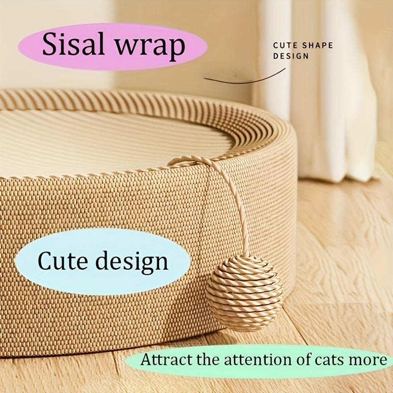 1pc Durable Sisal Cat Scratcher Lounge Sofa - Round Scratching Board with Comfortable Cat Bed, All-Season Pet Scratch Pad for Cats