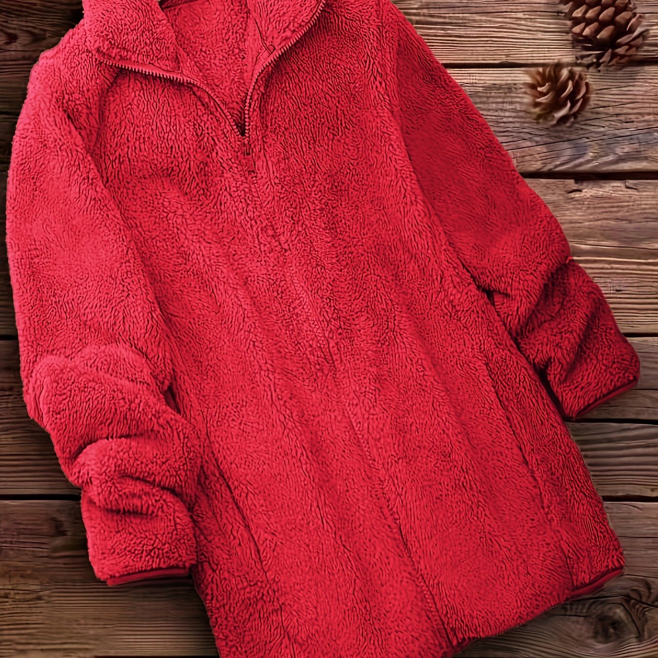 Plus Size Solid Color Fuzzy Coat, Casual Zipper Front Long Sleeve Warm Outerwear For Fall & Winter, Women's Plus Size Clothing