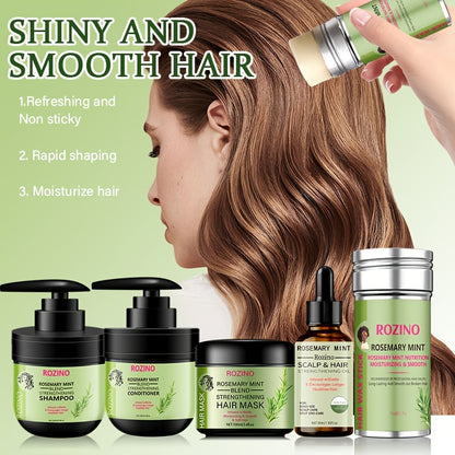 ROZINO Rosemary Mint & Nourishing Hair Mask Set - Moisturizing Care with Natural Extracts for Smooth, Silky Hair - Ideal for All Hair Types, Includes Hydrating Shampoo & Conditioner, ROZINO