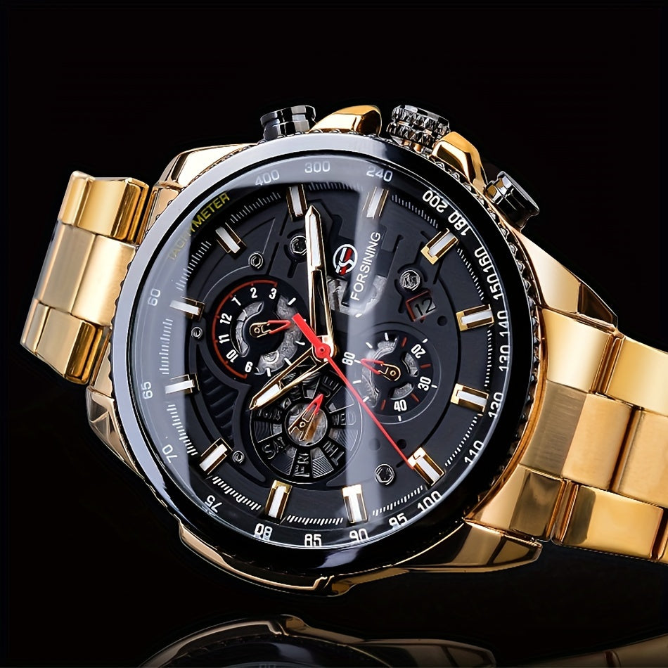 F0RSINING Men's Automatic Mechanical Watch with Calendar - Stainless Steel Band, Zinc Alloy Case, Business Style