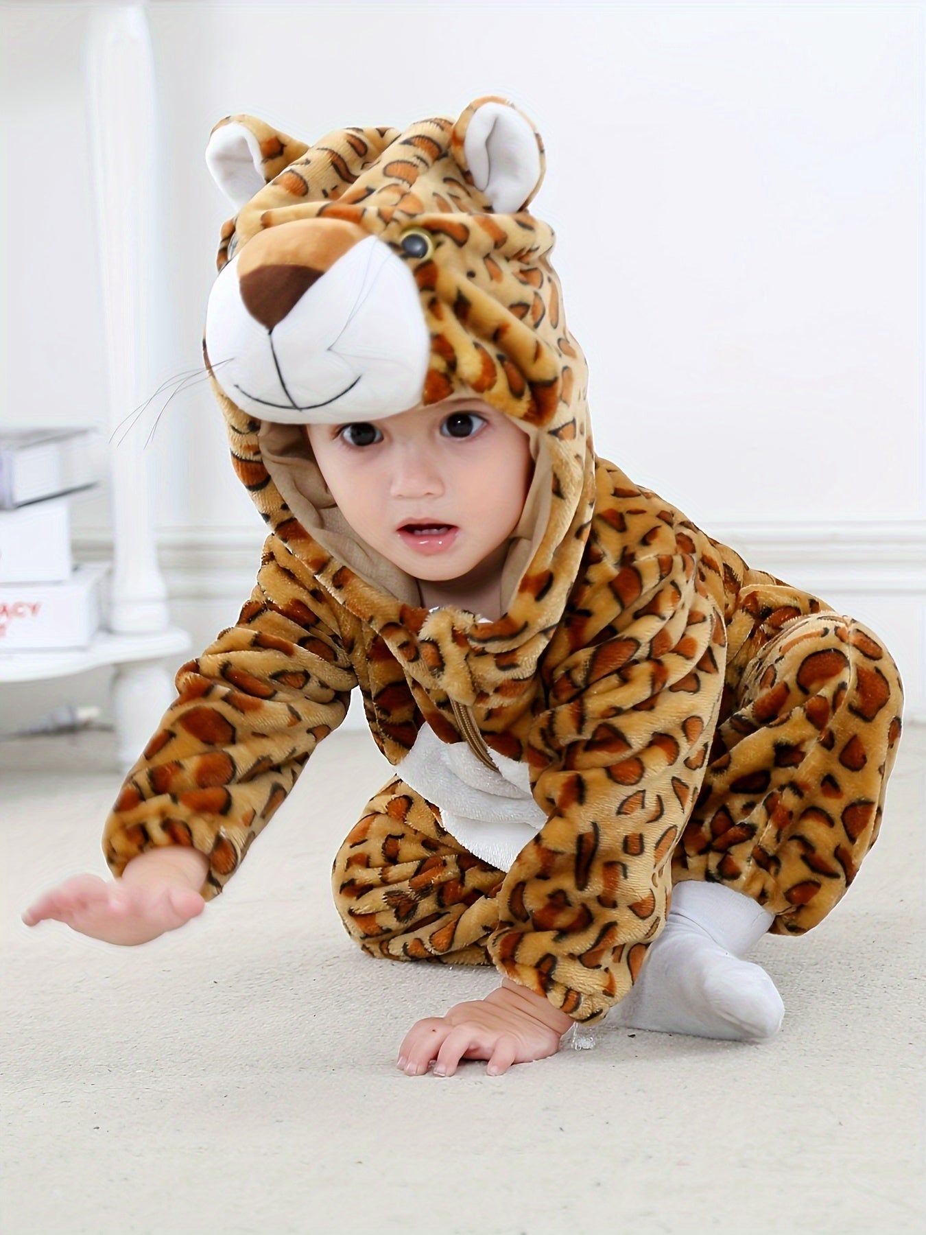 Lindo disfraz de Halloween de animalito bebé: mono unisex con capucha de dibujos animados para cosplay de niños pequeños y atuendo cálido.