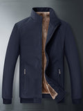 Chaqueta de color liso con cuello alto y forro polar para hombre, abrigo cálido de manga larga con cremallera, cárdigan cómodo y moderno a prueba de frío para otoño e invierno, ideal como regalo.