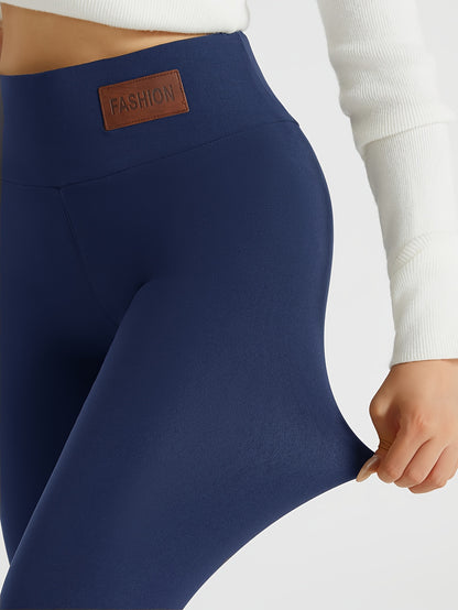 Women's Plush-Lined High Waist Leggings, Elastic And Comfortable, Casual Style Warm Pants For Winter, For Thermal Wear